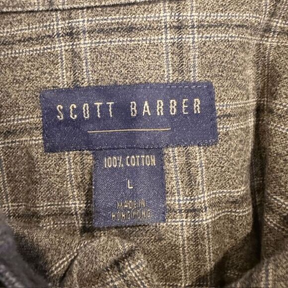 Scott Barber Brushed Cotton Button Shirt Gray Black Windowpane Plaid Size Large - Picture 4 of 9